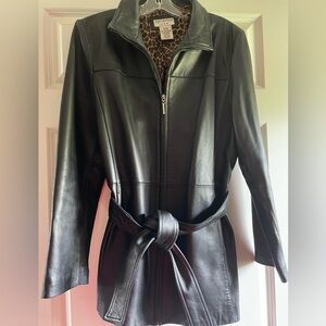 Covington Black Leather Belted Jacket
